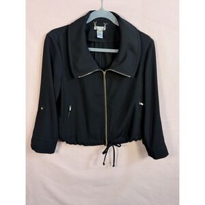 Cache Retro Small Black W Gold Accent Zipper Front Full Or 3/4 Sleeve Jacket